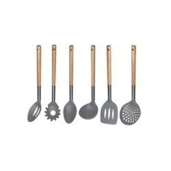 Set x6 utensilios nylon con mango de madera