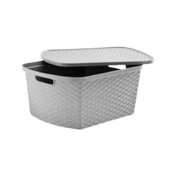 Canasto ratan 15lt color gris con tapa