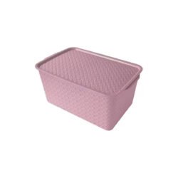 Canasto ratan 15lt color rosa con tapa