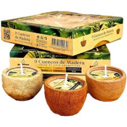 Vela de soja aromática en cuenco de madera