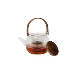 Tetera de vidrio con tapa y mango de acacia 1L