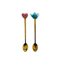 Cuchara de acero para postre linea dorada