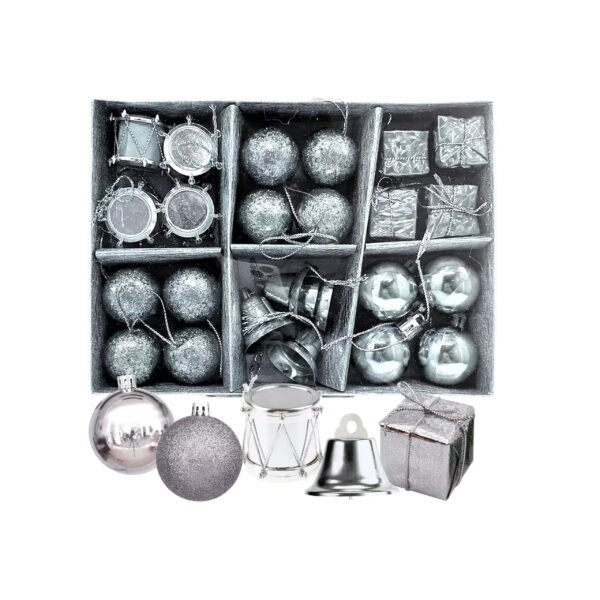Set de 24 adornos de navidad de plástico metalizado