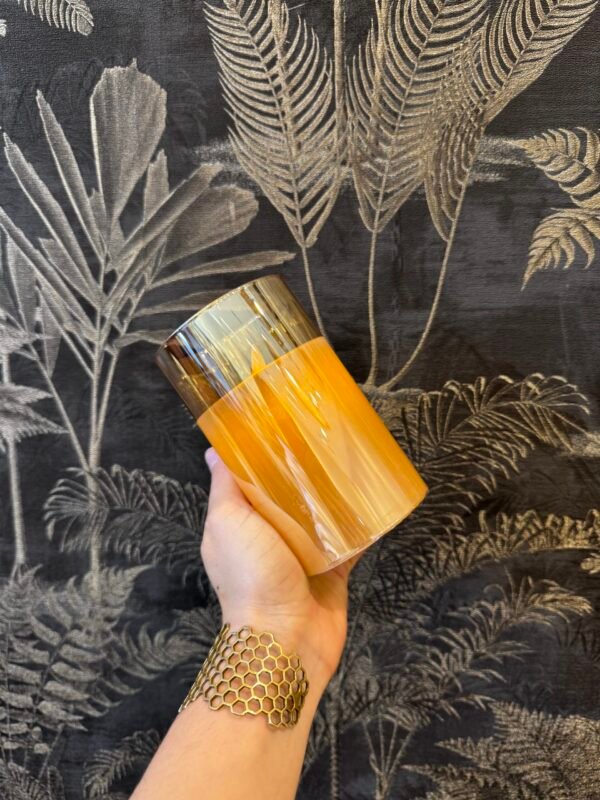 Vela led Nueva York en vaso de vidrio ámbar 15cm