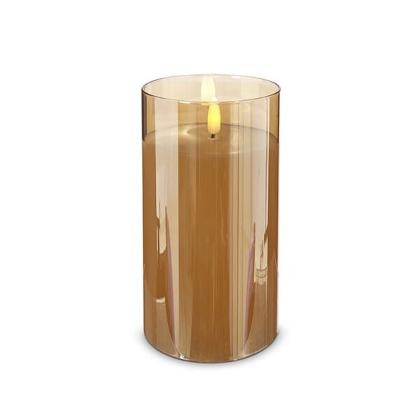 Vela led Nueva York en vaso de vidrio ámbar 15cm