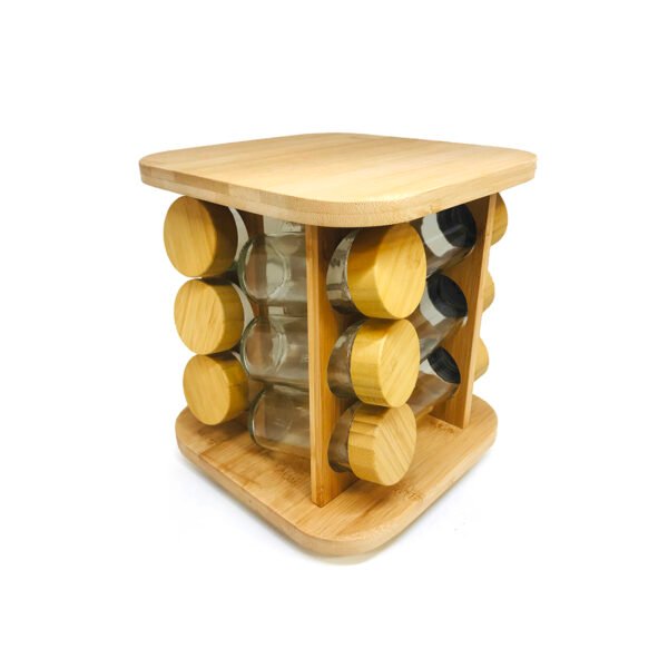 Especiero giratorio de madera de 12 frascos