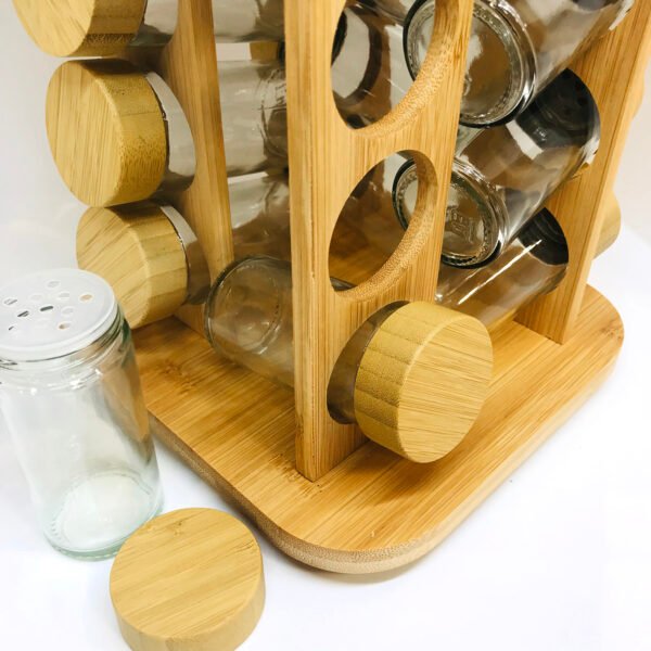 Especiero giratorio de madera de 16 frascos