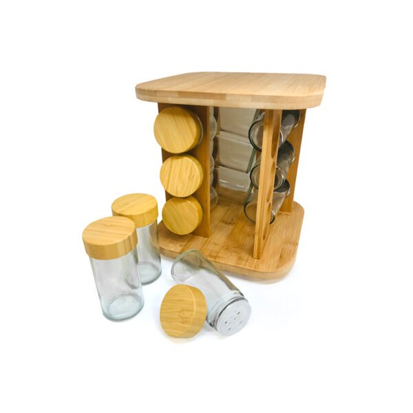 Especiero giratorio de madera de 12 frascos