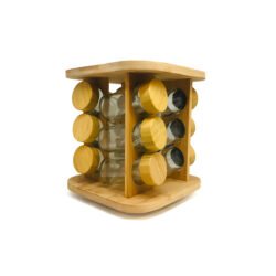 Especiero giratorio de madera de 16 frascos