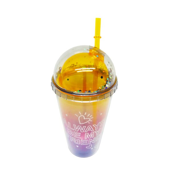 Vaso con tapa y sorbete de plástico doble capa 450ml