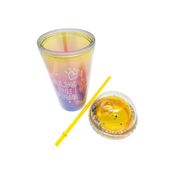 Vaso con tapa y sorbete de plástico doble capa 450ml
