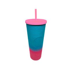 Vaso de plástico bitono labrado con tapa y sorbete 750ml