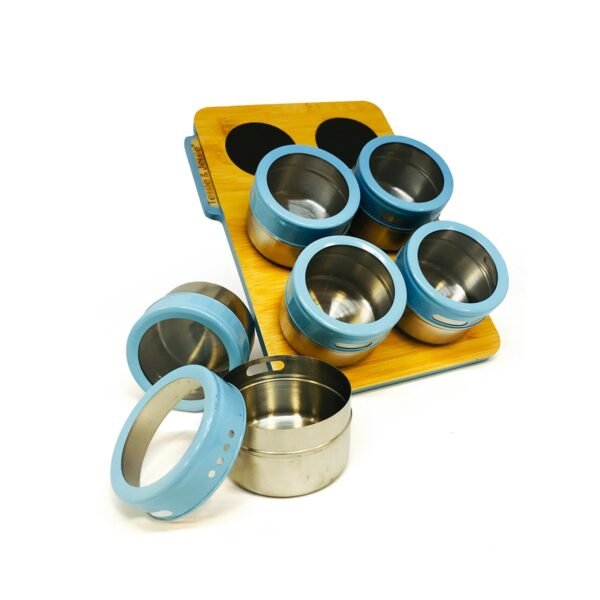 Especiero imantado x6 con porta condimentos color celeste