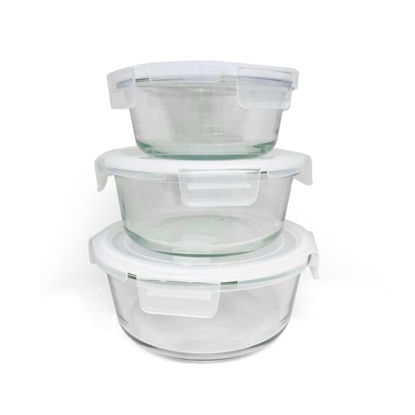 Hermético taper de vidrio redondo con tapa y trabas 400ml