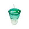 Vaso vidrio labrado color con tapa y sorbete 420ml