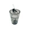 Vaso vidrio labrado color con tapa y sorbete 420ml