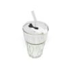 Vaso vidrio labrado color con tapa y sorbete 420ml