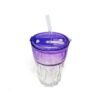 Vaso vidrio labrado color con tapa y sorbete 420ml