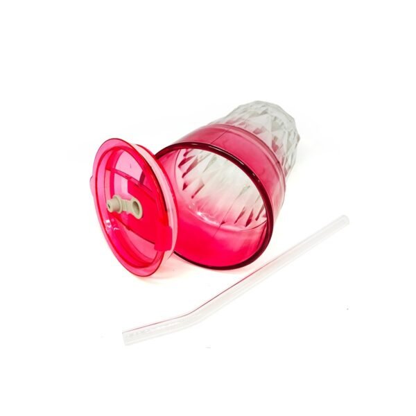 Vaso vidrio labrado color con tapa y sorbete 420ml