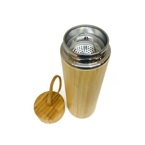 Botella termica acero y bamboo con tapa 450ml