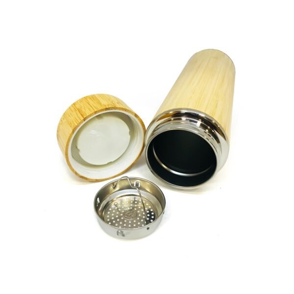 Botella termica acero y bamboo con tapa 450ml
