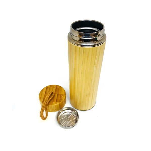 Botella termica acero y bamboo con tapa 450ml