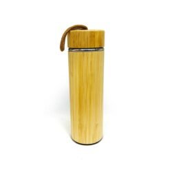 Botella termica madera acero con fondo blanco