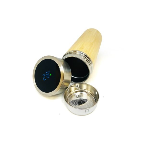 Botella térmica con sensor de temperatura de madera y acero 450ml