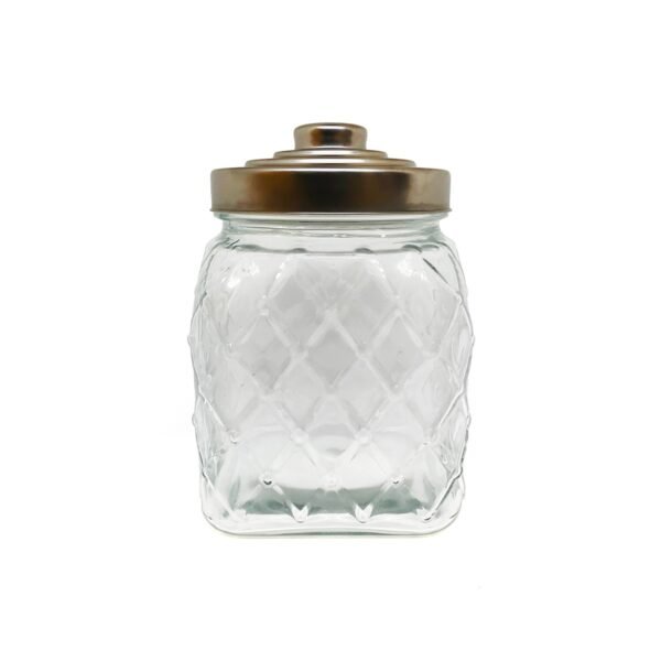 frasco vidrio labrado con tapa acero 2,4l con fondo blanco
