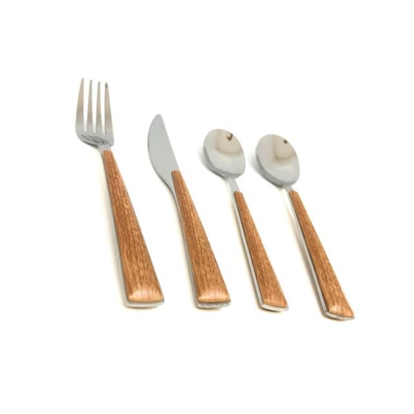Set cubiertos x16 piezas acero inoxidable mango simil madera