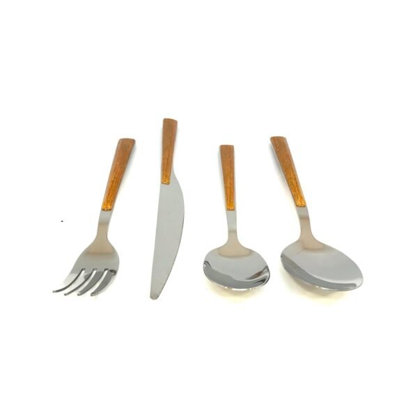 Set cubiertos x16 piezas acero inoxidable mango simil madera
