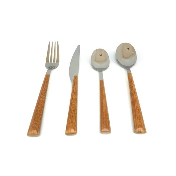 Set cubiertos x16 piezas acero inoxidable mango simil madera