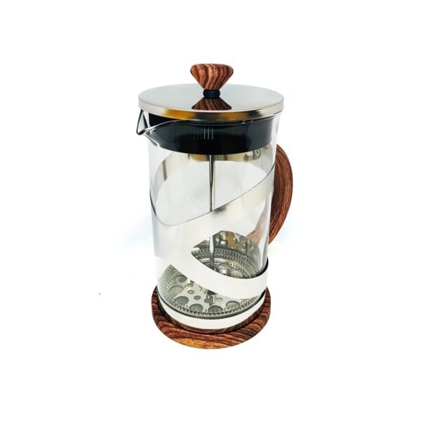 Cafetera embolo francesa simil madera 1 litro con fondo blanco
