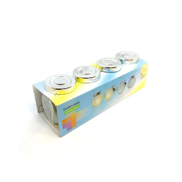 Set especieros x4 vidrio con tapa plastica con fondo blanco