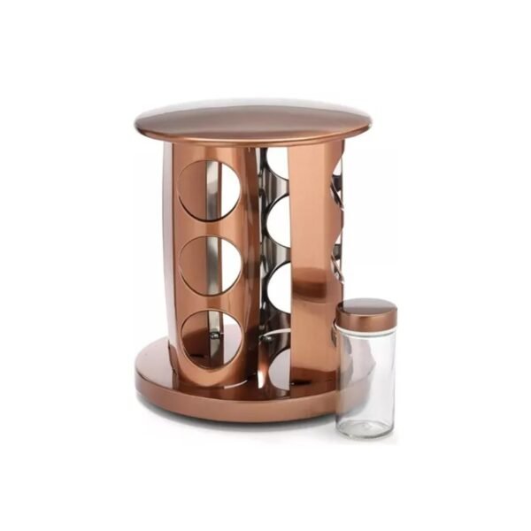 Especiero giratorio redondo acero x12 frascos vidrio color bronce
