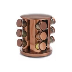 Especiero giratorio redondo acero x12 frascos vidrio color bronce