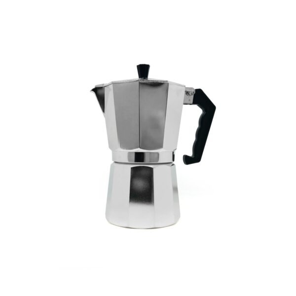 cafetera italiana acero 9 tazas con fondo blanco