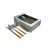 set x16 cubiertos simil madera con fondo blanco