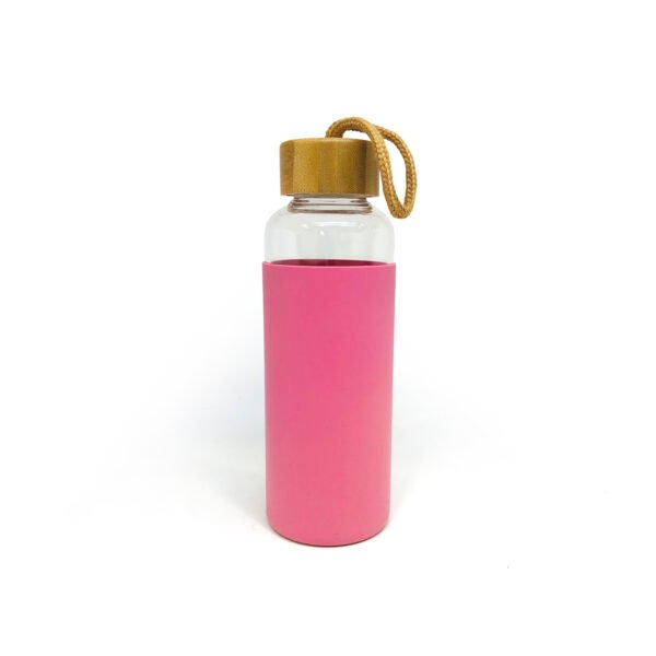 Botella deportiva de vidrio y silicona con tapa de bambú 400ml