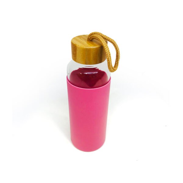 Botella deportiva de vidrio y silicona con tapa de bambú 400ml