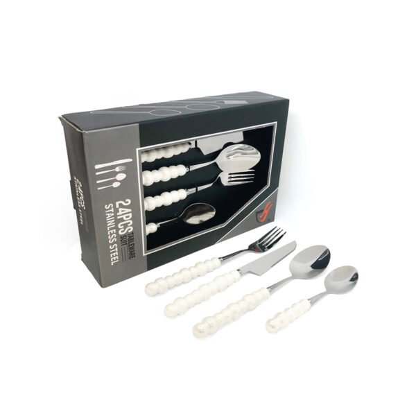 Set x24 cubiertos de acero mango perlas colores