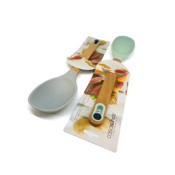 Cuchara para salsa de silicona con mango de madera 34cm