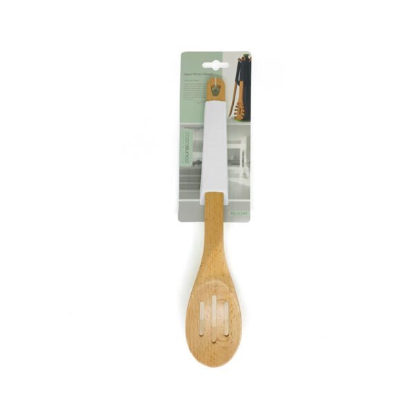 Cuchara calada de madera y mango de silicona 32cm