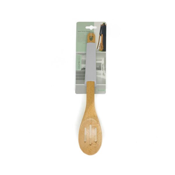 Cuchara calada de madera y mango de silicona 32cm