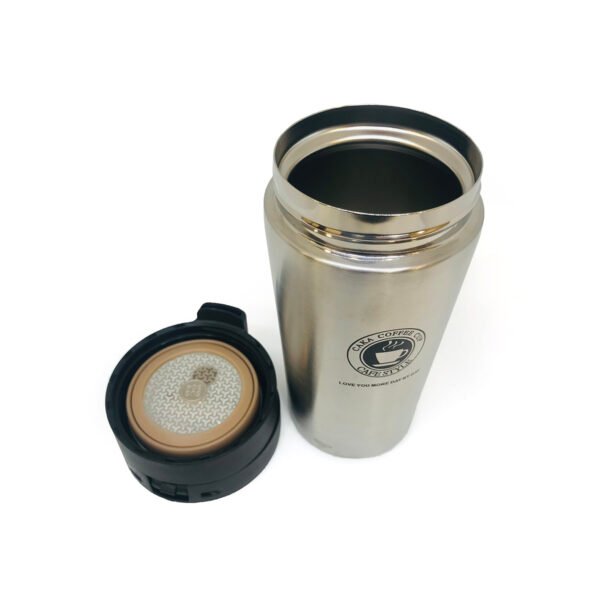 Vaso térmico de acero inoxidable con filtro y botón push 380ml