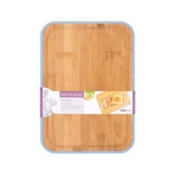 tabla de cocina rectangular de bambú para picar con borde esmaltado 31x23cm sobre fondo blanco