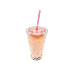 Vaso con tapa y sorbete de plástico doble capa colores pastel