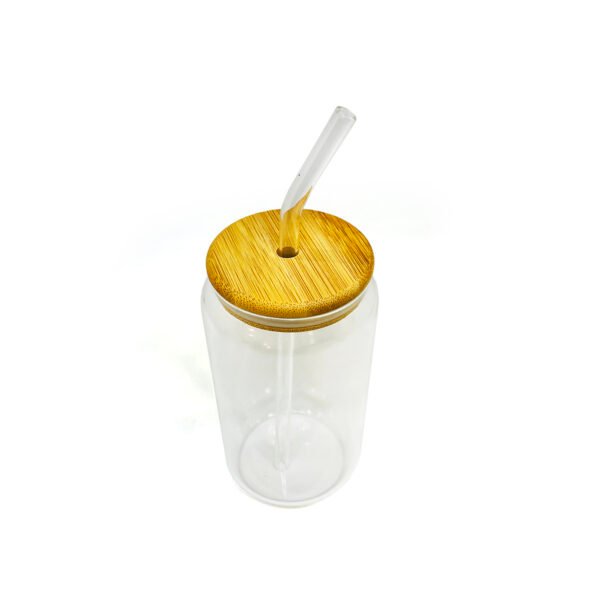Vaso de vidrio mediano de con tapa y sorbete