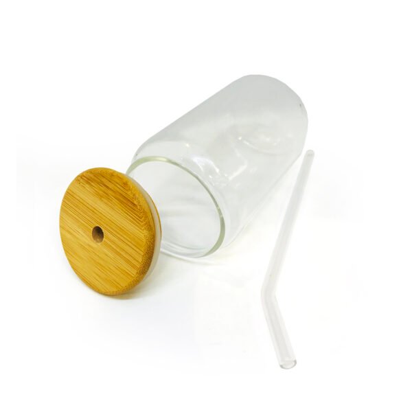 Vaso de vidrio mediano de con tapa y sorbete