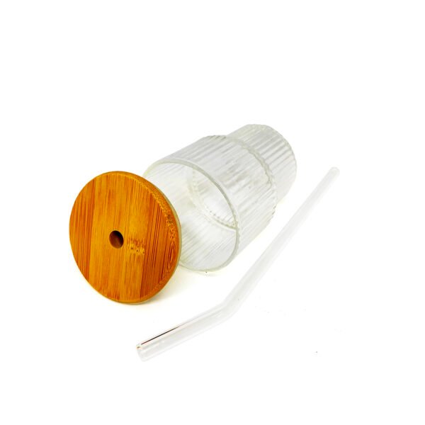 Vaso de vidrio acanalado de 200ml con tapa y sorbete